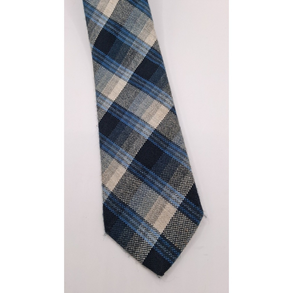Bronzini Plaid Necktie Mens  Navy Blue  Vintage Formal